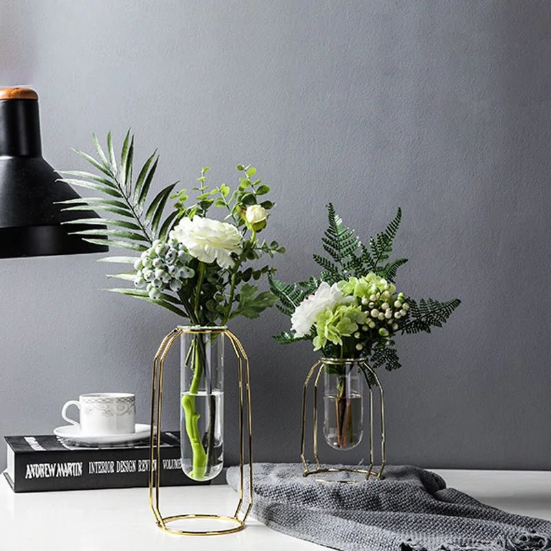 Nordic Gold Geometric Iron Art Hydroponic Vase - Volaia