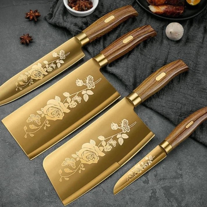 Rose Gold Titanium Chef's Knife Set - Premium Stainless Steel - Volaia