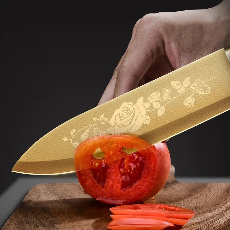 Rose Gold Titanium Chef's Knife Set - Premium Stainless Steel - Volaia