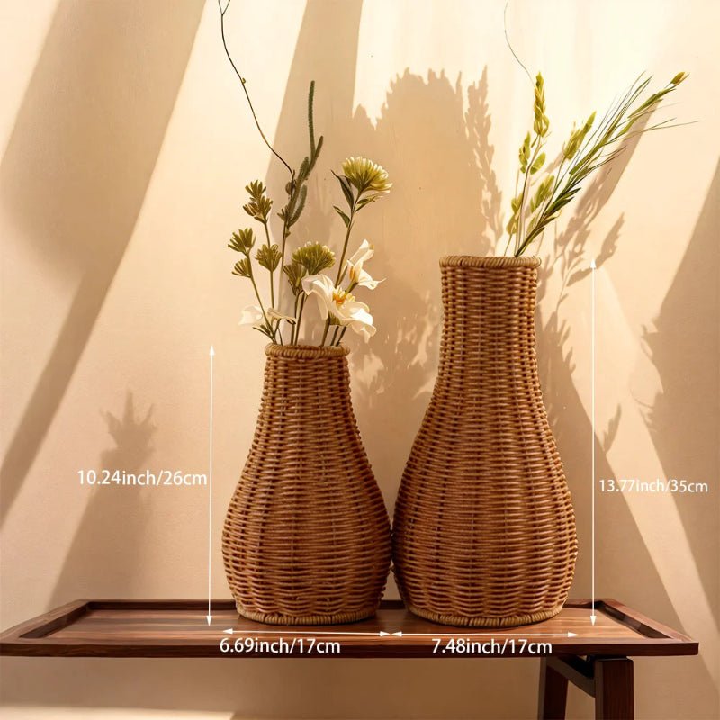 Rustic Hand - Woven Rattan - Style Decorative Vase - Volaia