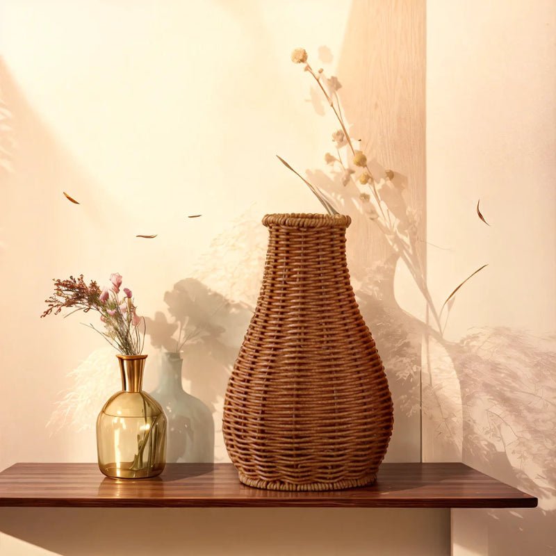 Rustic Hand - Woven Rattan - Style Decorative Vase - Volaia