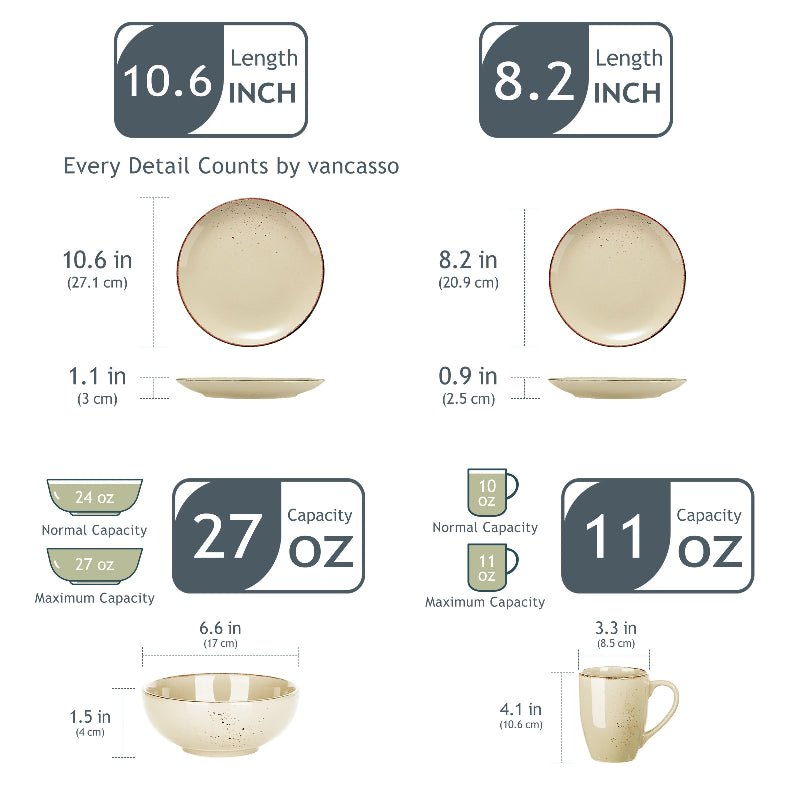 Vancasso Beige Stoneware Set – Plates, Bowls & Mugs - Volaia