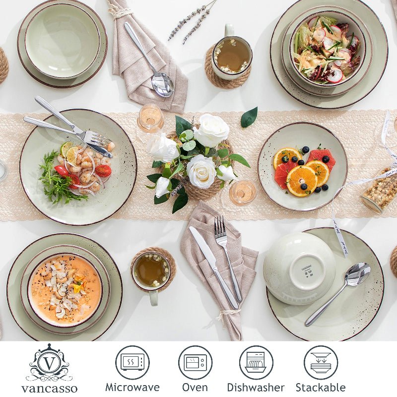 Vancasso Beige Stoneware Set – Plates, Bowls & Mugs - Volaia