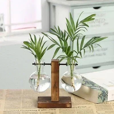 Vintage Hydroponic Terrarium Vase with Wooden Frame - Volaia