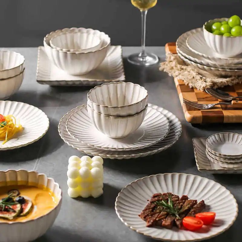 White Chrysanthemum Ceramic Dinnerware Set - Volaia