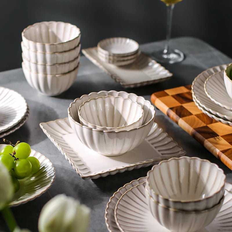 White Chrysanthemum Ceramic Dinnerware Set - Volaia