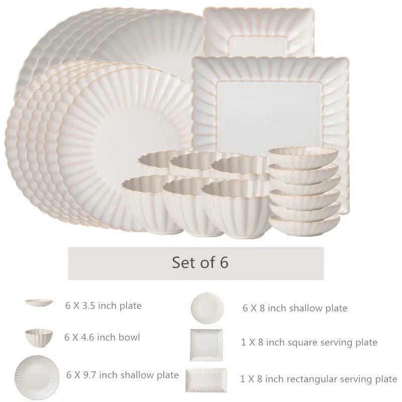 White Chrysanthemum Ceramic Dinnerware Set - Volaia