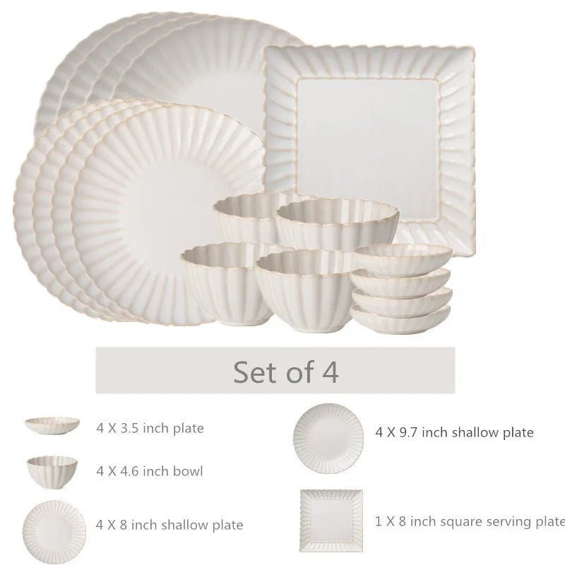 White Chrysanthemum Ceramic Dinnerware Set - Volaia