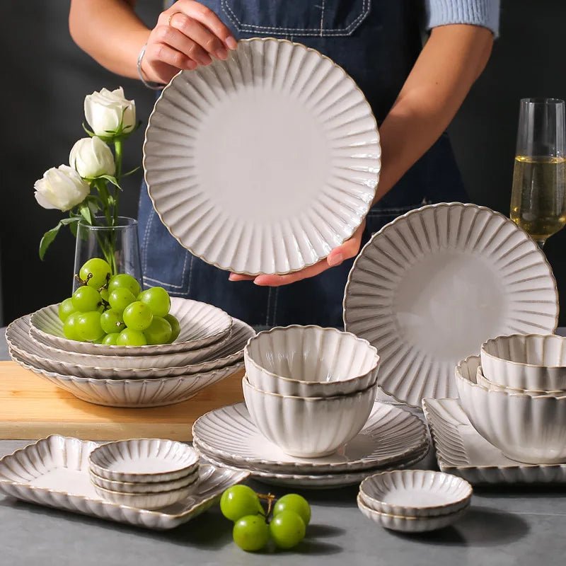 White Chrysanthemum Ceramic Dinnerware Set - Volaia