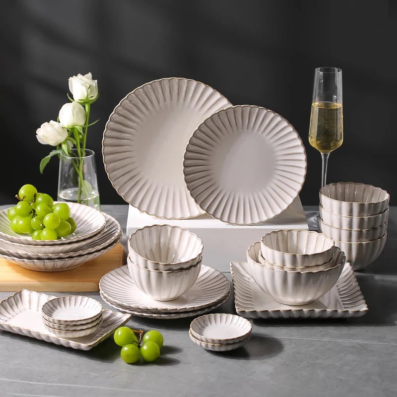 White Chrysanthemum Ceramic Dinnerware Set - Volaia