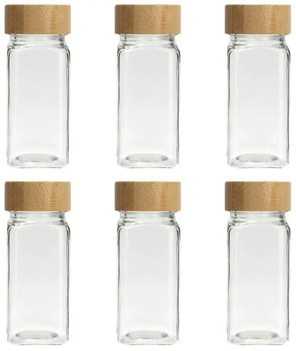 6 - Piece Acacia Wood Glass Spice Jars Set - Volaia