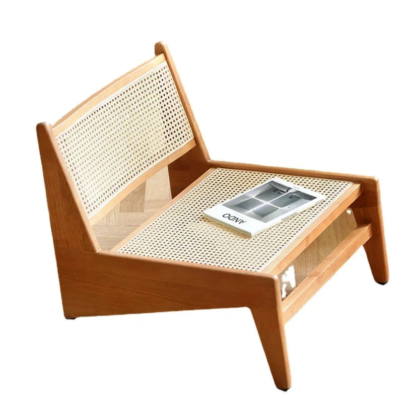 Nordic Solid Wood Rattan Recliner Armchair