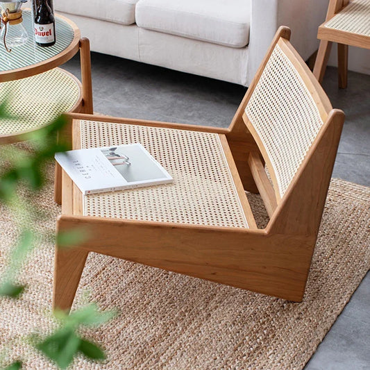 Nordic Solid Wood Rattan Recliner Armchair