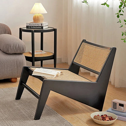 Nordic Solid Wood Rattan Recliner Armchair