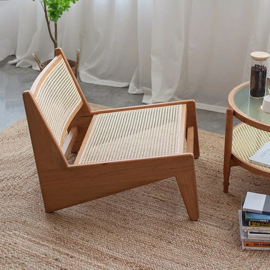 Nordic Solid Wood Rattan Recliner Armchair