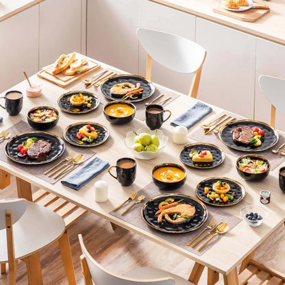 Black Porcelain Set with Gold Trim – Plates & Bowls - Volaia