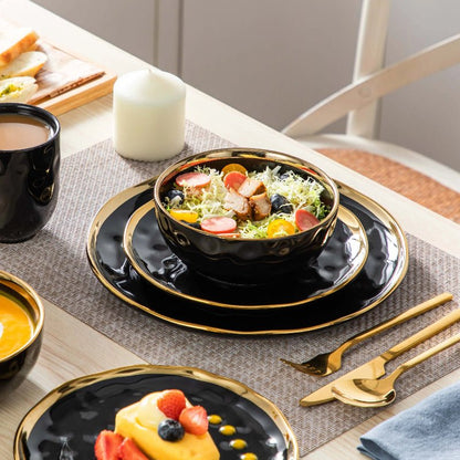 Black Porcelain Set with Gold Trim – Plates & Bowls - Volaia