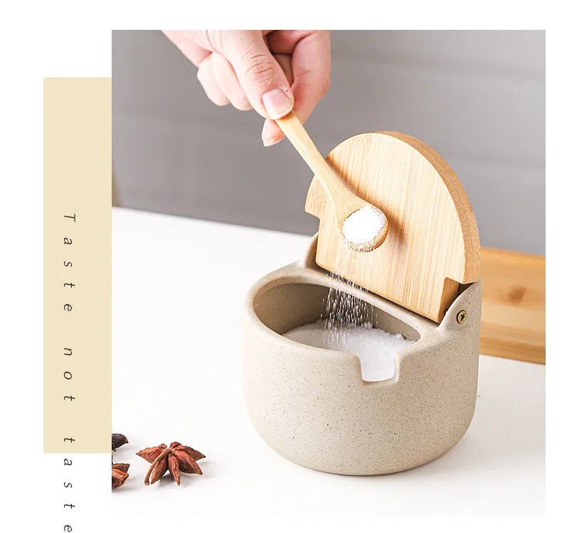 Ceramic Spice Jars with Wooden Lids and Spoons - Volaia