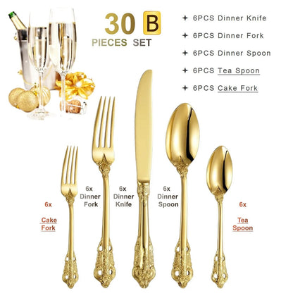 Elegant 24k Gold - Plated Vintage Cutlery Set for 6 - Volaia