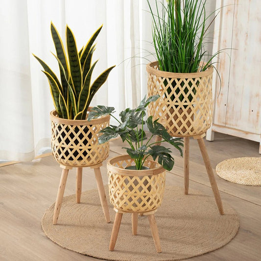 Elegant Bamboo Plant Stand with Wooden Legs - Volaia