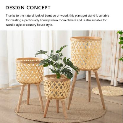 Elegant Bamboo Plant Stand with Wooden Legs - Volaia