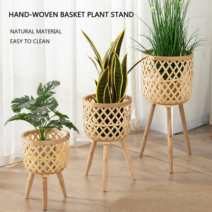 Elegant Bamboo Plant Stand with Wooden Legs - Volaia