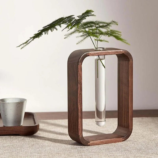 Elegant Black Walnut Test Tube Vase for Tabletop Decor - Volaia