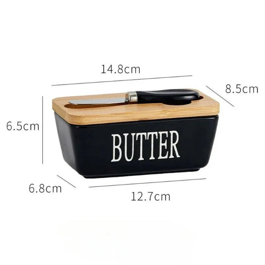 Elegant Ceramic Butter Dish with Bamboo Lid & Knife - Volaia