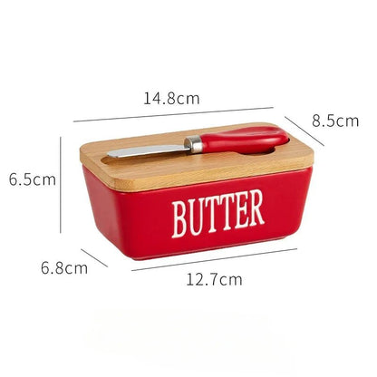 Elegant Ceramic Butter Dish with Bamboo Lid & Knife - Volaia