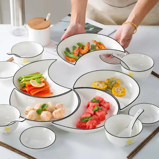 Elegant Ceramic Moon Plate Set - 5 - Piece Dining Delight - Volaia