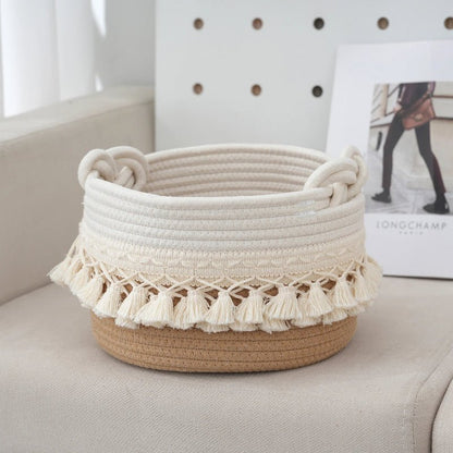Elegant Cotton Rope Storage Basket with Tassels - Volaia