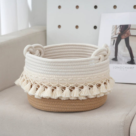 Elegant Cotton Rope Storage Basket with Tassels - Volaia