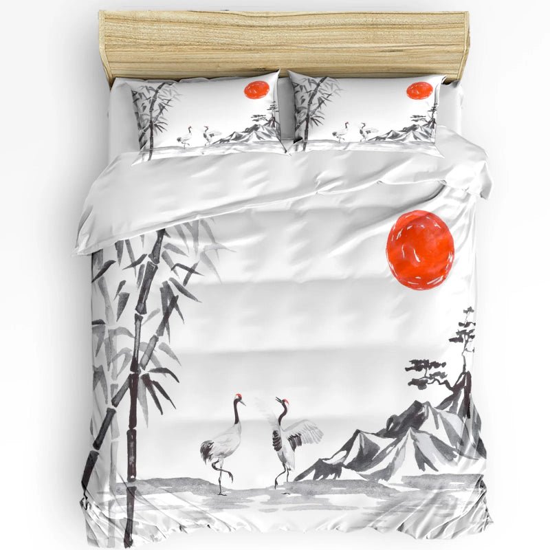 Elegant Crane & Plum Blossom 3 - Piece Bedding Set - Volaia