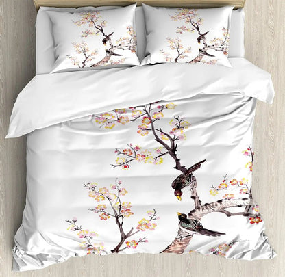 Elegant Crane & Plum Blossom 3 - Piece Bedding Set - Volaia