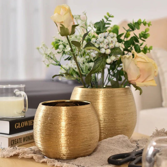 Elegant Gold - Plated Ceramic Succulent Vase - Volaia