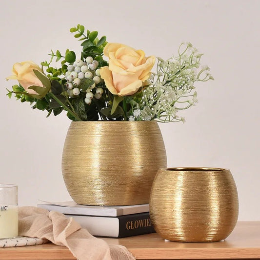 Elegant Gold - Plated Ceramic Succulent Vase - Volaia