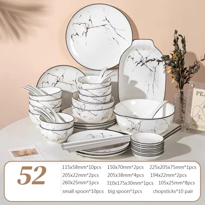 Elegant Marble Ceramic Dinnerware Set with Gold Inlay - Volaia