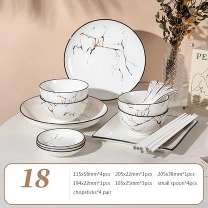 Elegant Marble Ceramic Dinnerware Set with Gold Inlay - Volaia