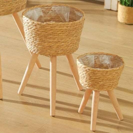 Elegant Wood Woven Plant Pot with Standing Legs - Volaia
