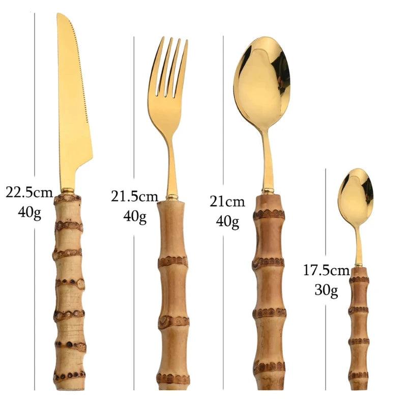 Flatware Set with Bamboo Handles 24 Piece Stainless Steel - Volaia
