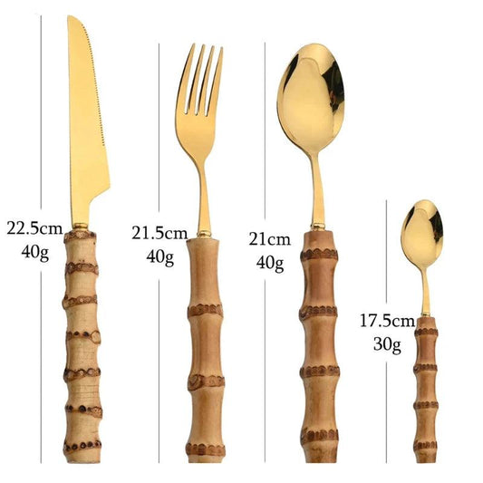 Flatware Set with Bamboo Handles 24 Piece Stainless Steel - Volaia