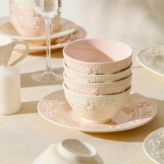 French Embossed Ceramic Bowls – Elegant Dinnerware - Volaia