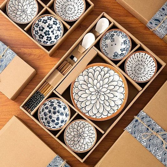 Hand - Painted Ceramic Noodle Bowls Set - Volaia