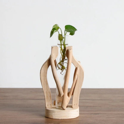 Handcrafted Wooden Vase with Glass Hydroponic Container - Volaia