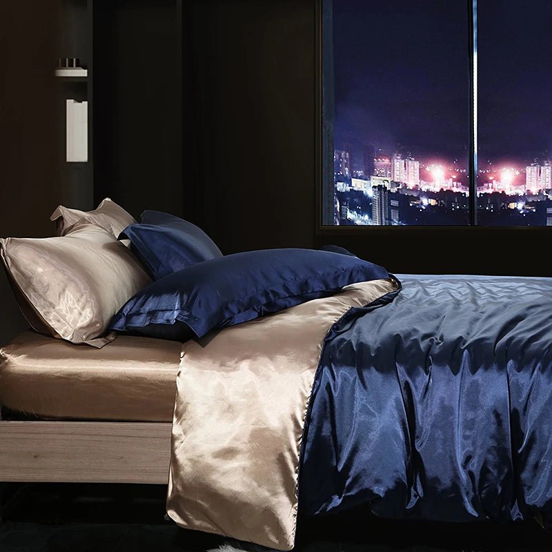 Luxury Satin Bed Set with Fitted Sheet and Duvet Cover - Volaia