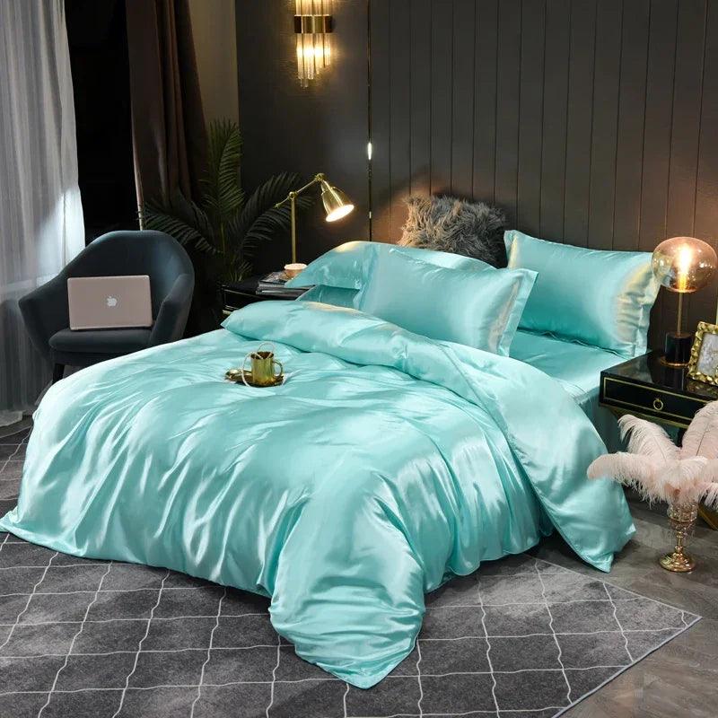 Monochrome Satin Bedding Set - Includes Sheets, Pillowcases and Duvet Cover - Volaia