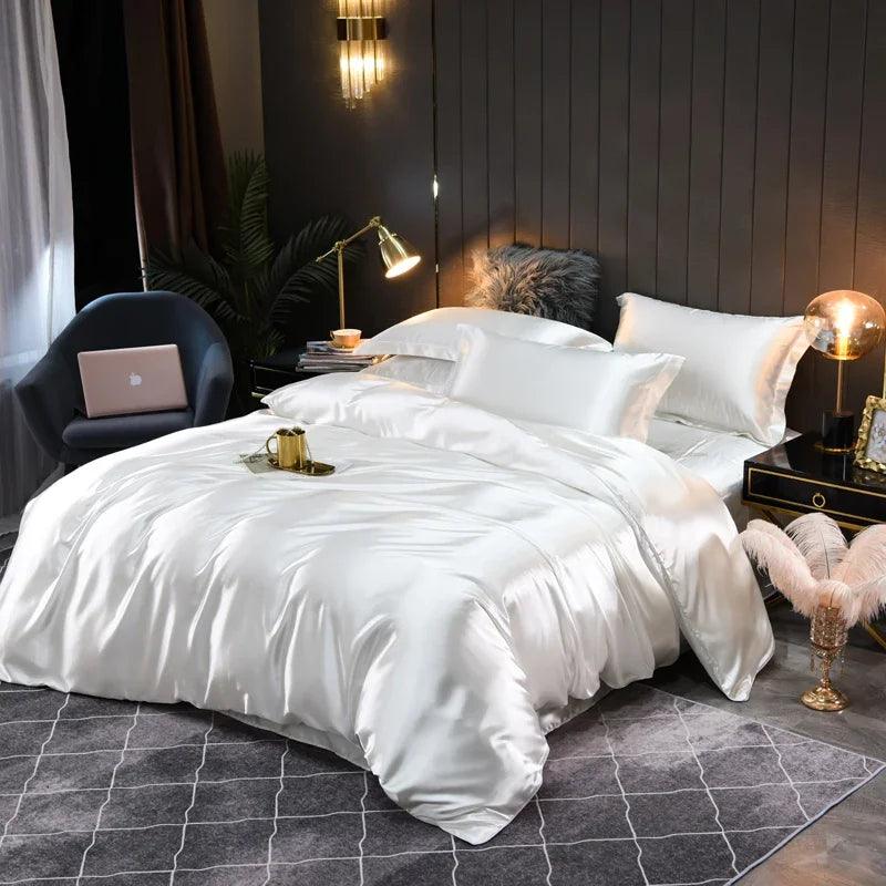 Monochrome Satin Bedding Set - Includes Sheets, Pillowcases and Duvet Cover - Volaia
