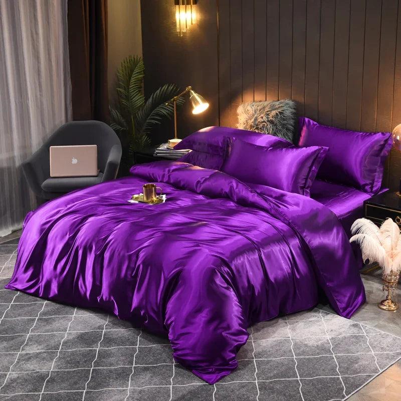 Monochrome Satin Bedding Set - Includes Sheets, Pillowcases and Duvet Cover - Volaia