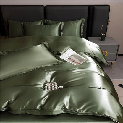 Monochrome Satin Bedding Set - Includes Sheets, Pillowcases and Duvet Cover - Volaia