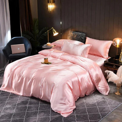 Monochrome Satin Bedding Set - Includes Sheets, Pillowcases and Duvet Cover - Volaia
